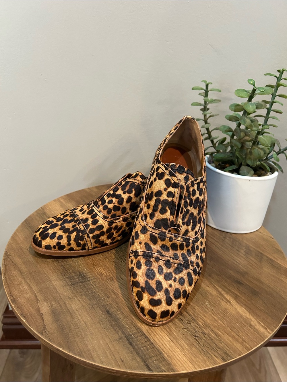 1.STATE Leopard Calf Hair Slip On Loafers Flats Genuine Cowhair 9M